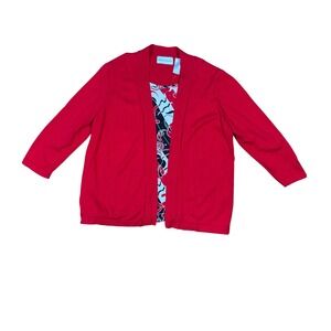 Alfred Dunner Womens Red Open Front 3/4 Sleeve Cardigan‎ Sweater Career Casual